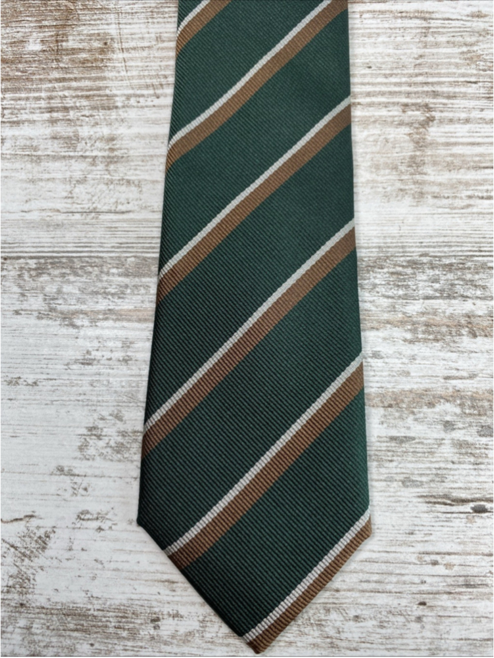 Original Penguin Munsingwear 100% Silk Tie Green Brown Striped 58”x 2.6”